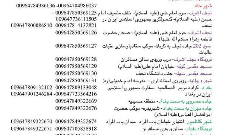 لیست دفاتر خدمات کنسولی نمایندگی‌های ایران در عراق